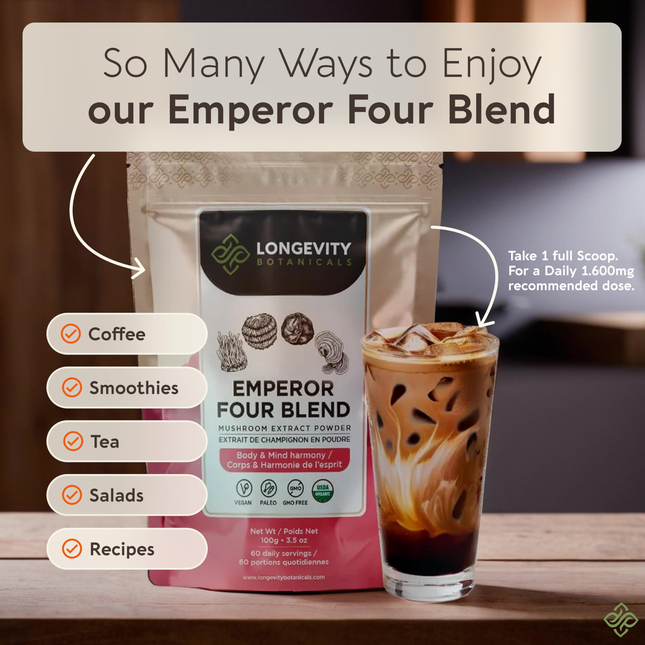 Label highlighting 20% Beta-D-Glucans on Emperor 4 packaging