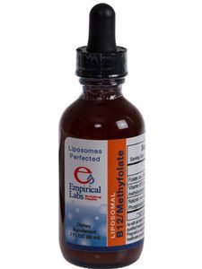 Bottle of Empirical Labs Liposomal B12 Methylfolate 2 oz with natural non-hydrogenated phosphatidylcholine liposomes