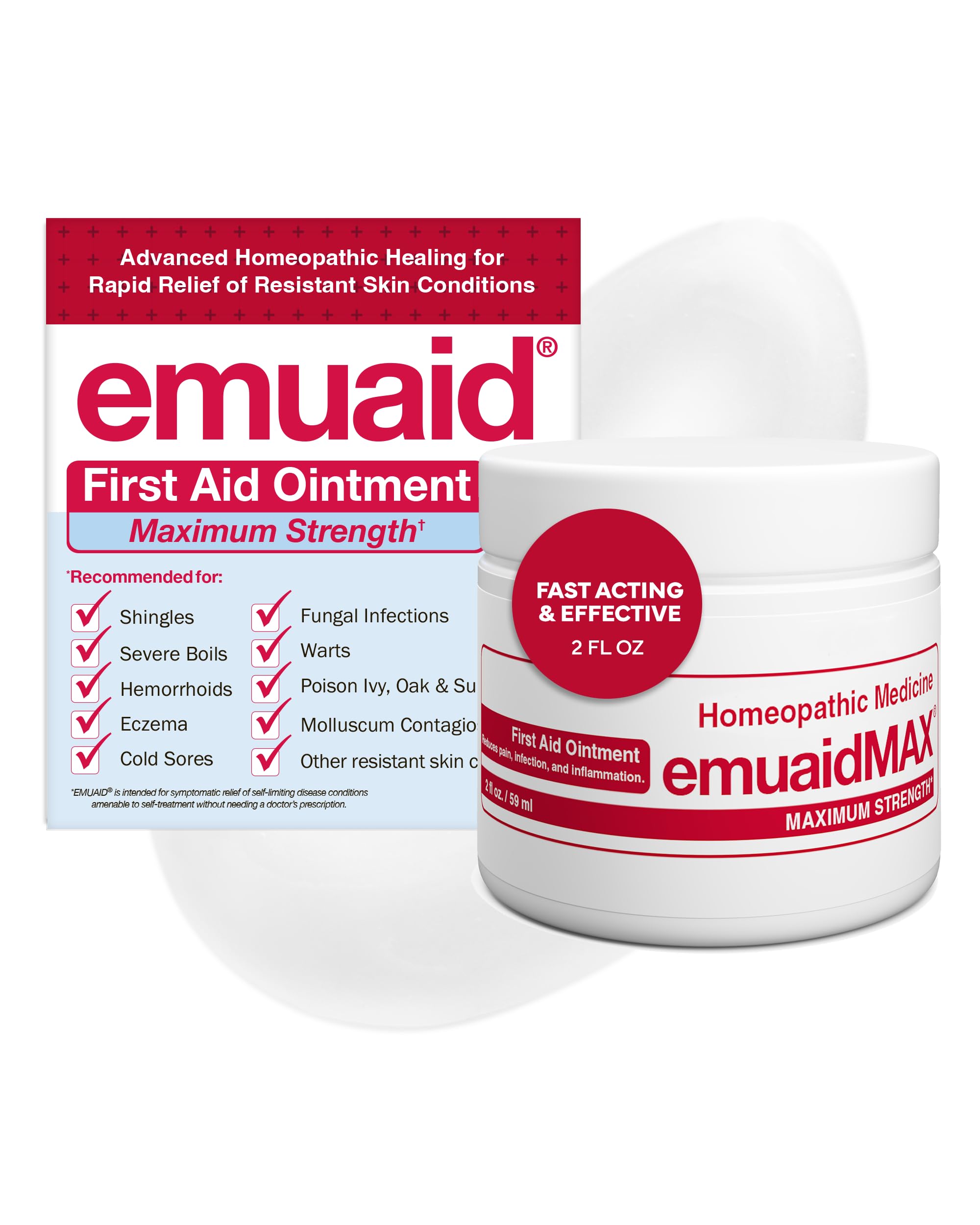 EMUAIDMAX Ointment packaging shows premium tube for quick skin relief