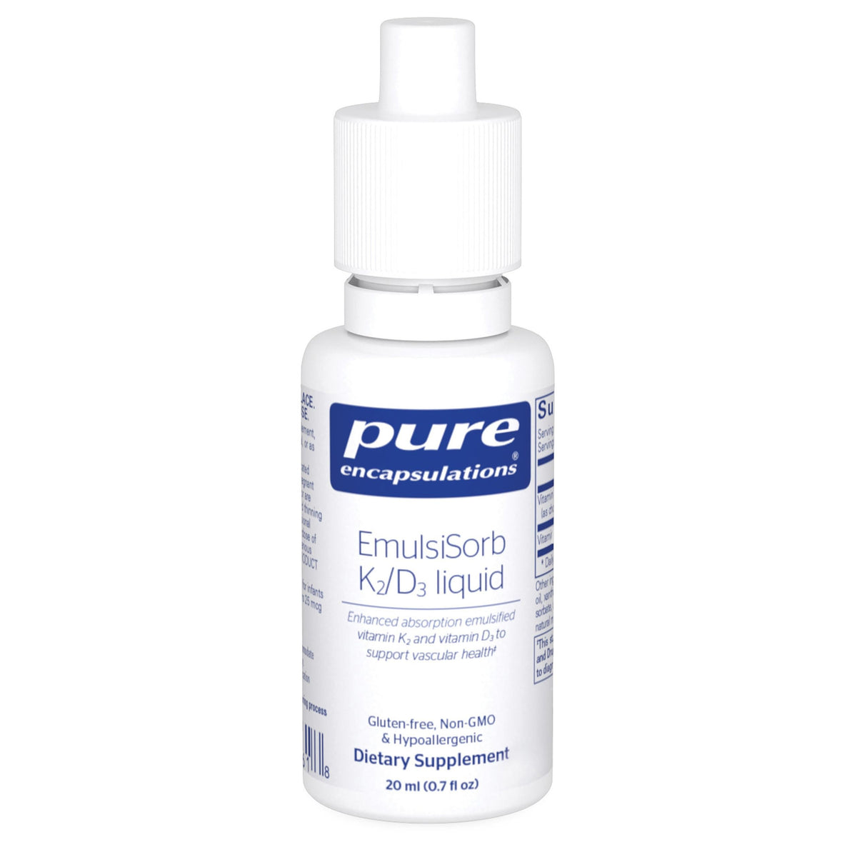 EmulsiSorb K2/D3 liquid bottle showing 0.7 oz size.