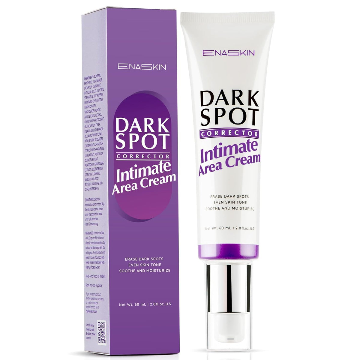 EnaSkin dark spot remover cream bottle with pump for daily facial and body use.
