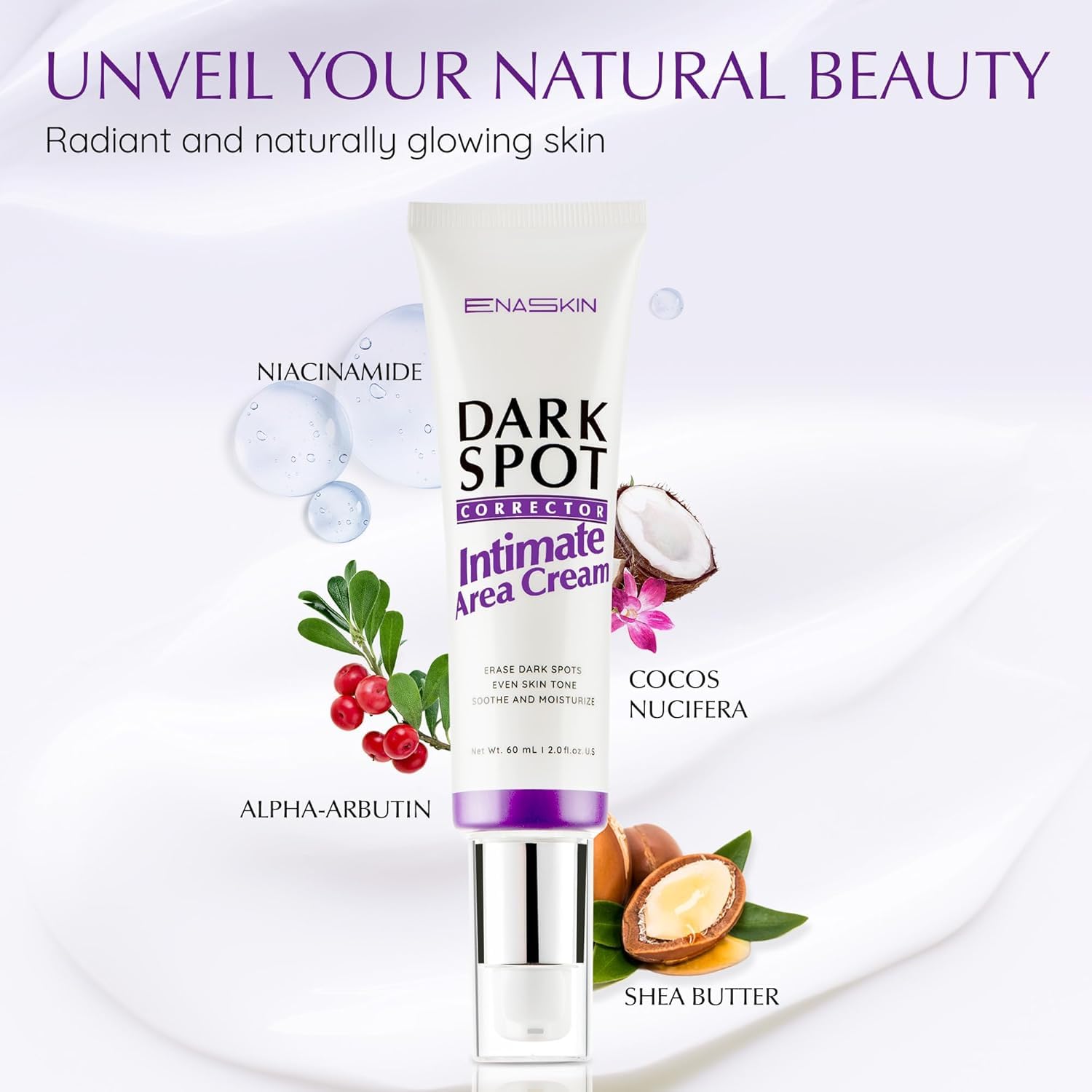 Close-up of EnaSkin cream texture, light and creamy for gentle daily application.