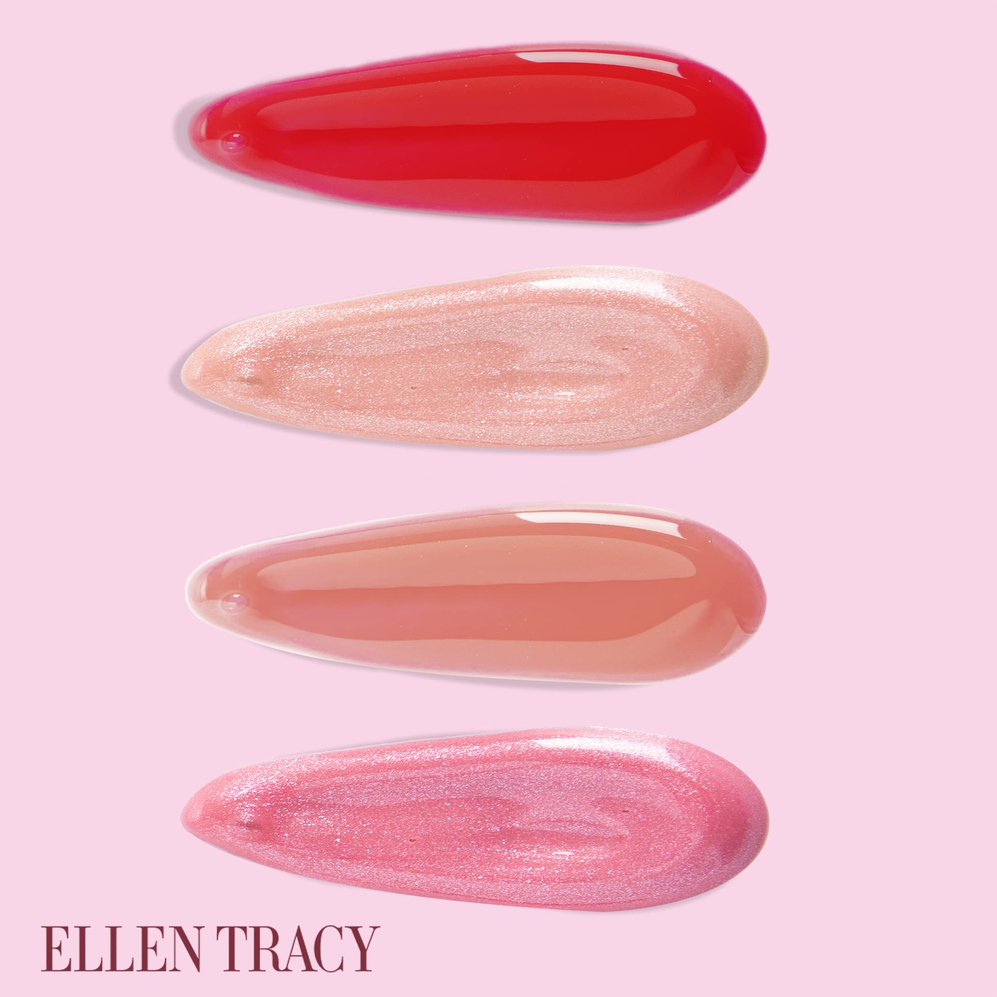Close-up of Enchante Ellen Tracy lip gloss bottle detailing gloss texture
