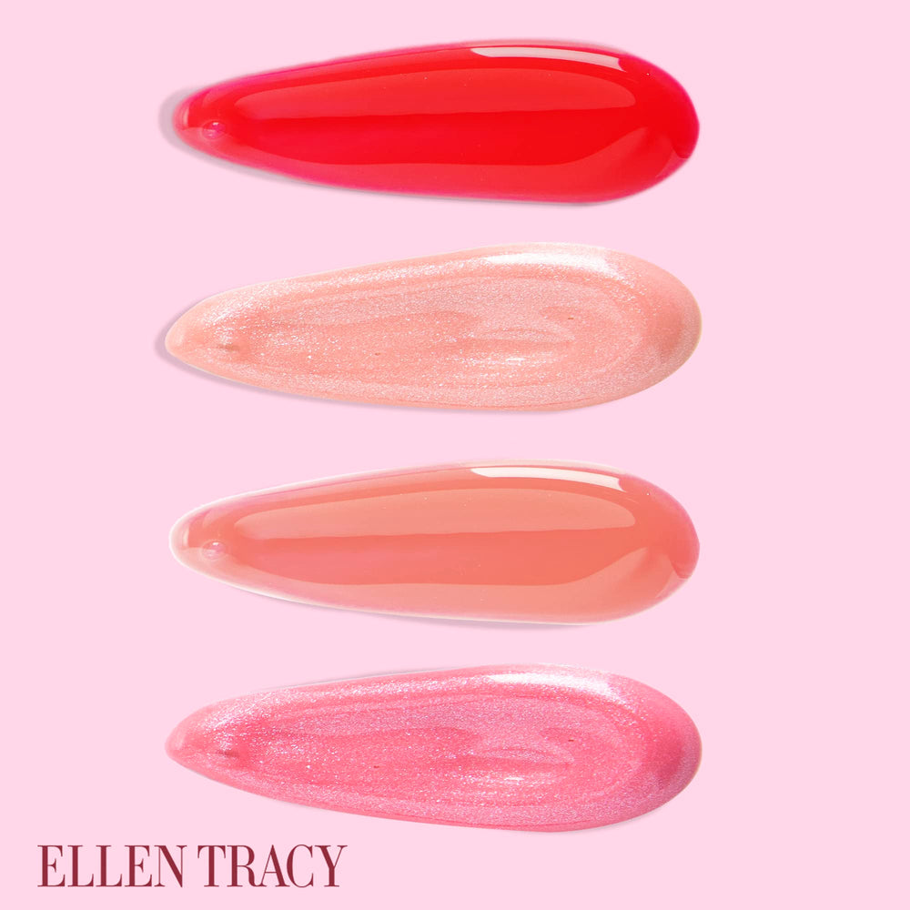 Close-up of Enchante Ellen Tracy lip gloss bottle detailing gloss texture