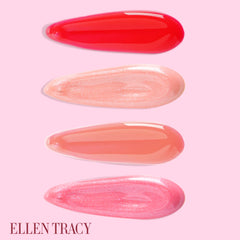 Close-up of Enchante Ellen Tracy lip gloss bottle detailing gloss texture