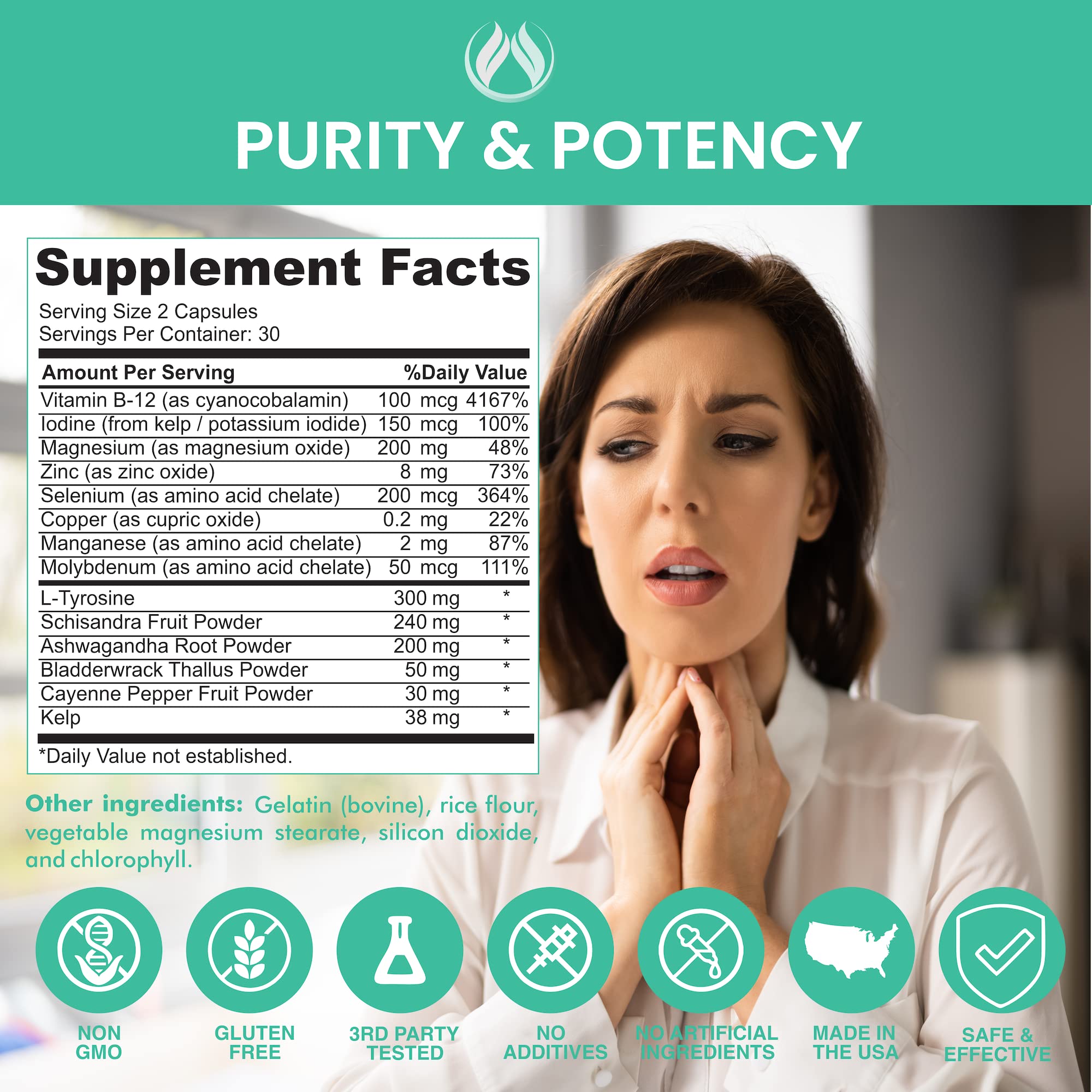 L-tyrosine capsules with vitamins and bottle