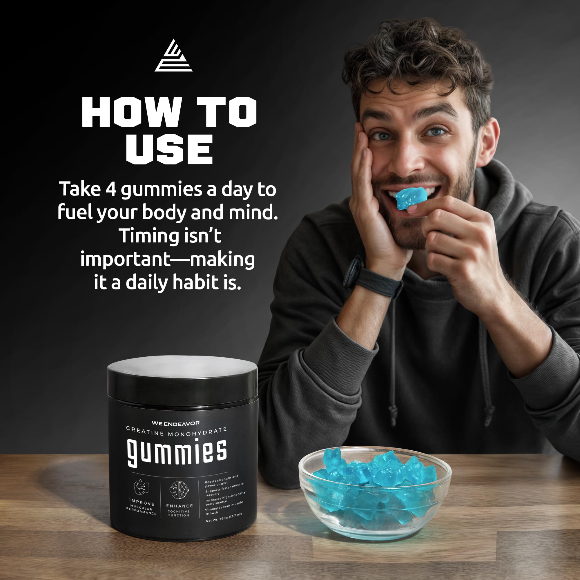 Person chewing Endeavor Creatine Monohydrate Gummies