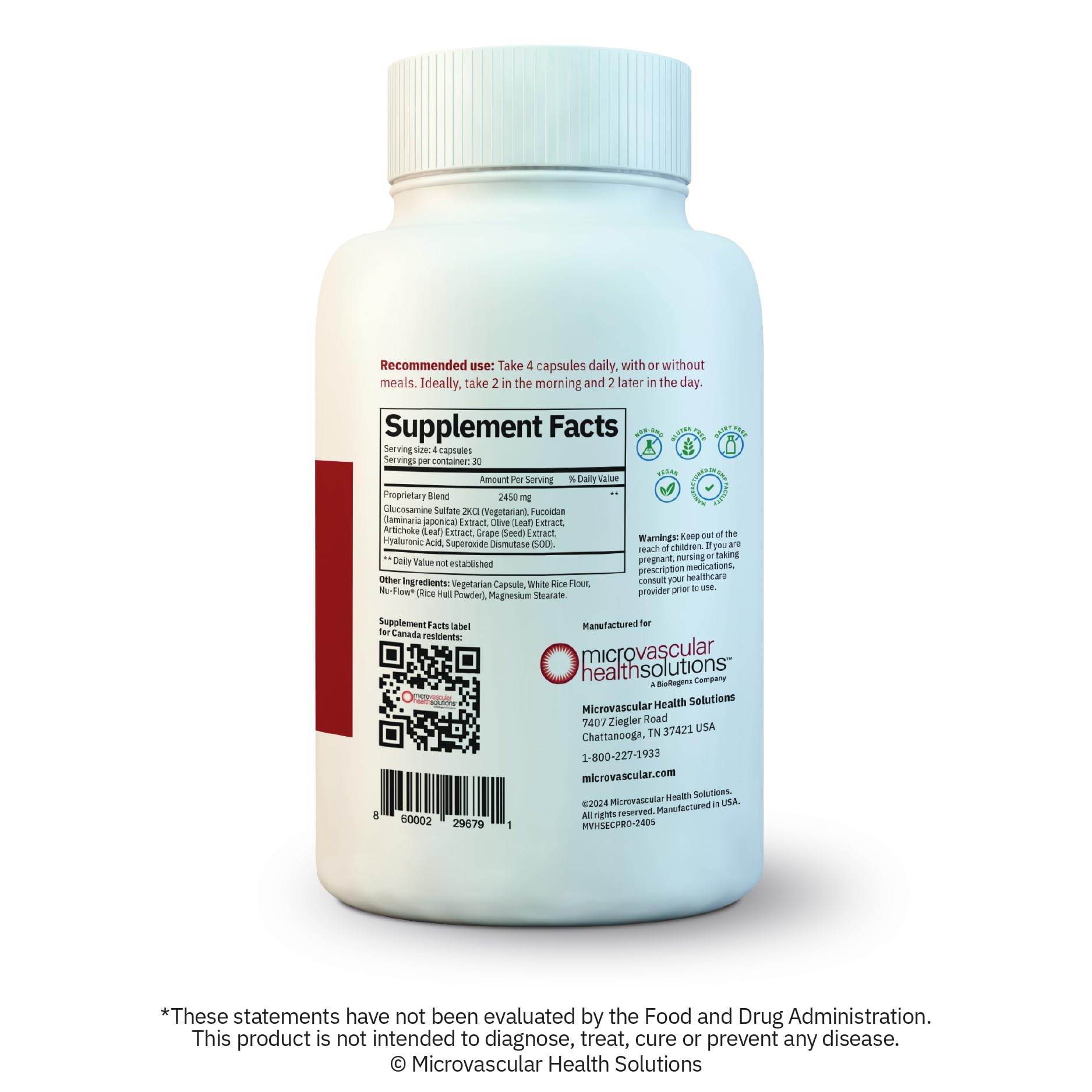 Dosing guidance for Endocalyx Pro: four capsules twice daily