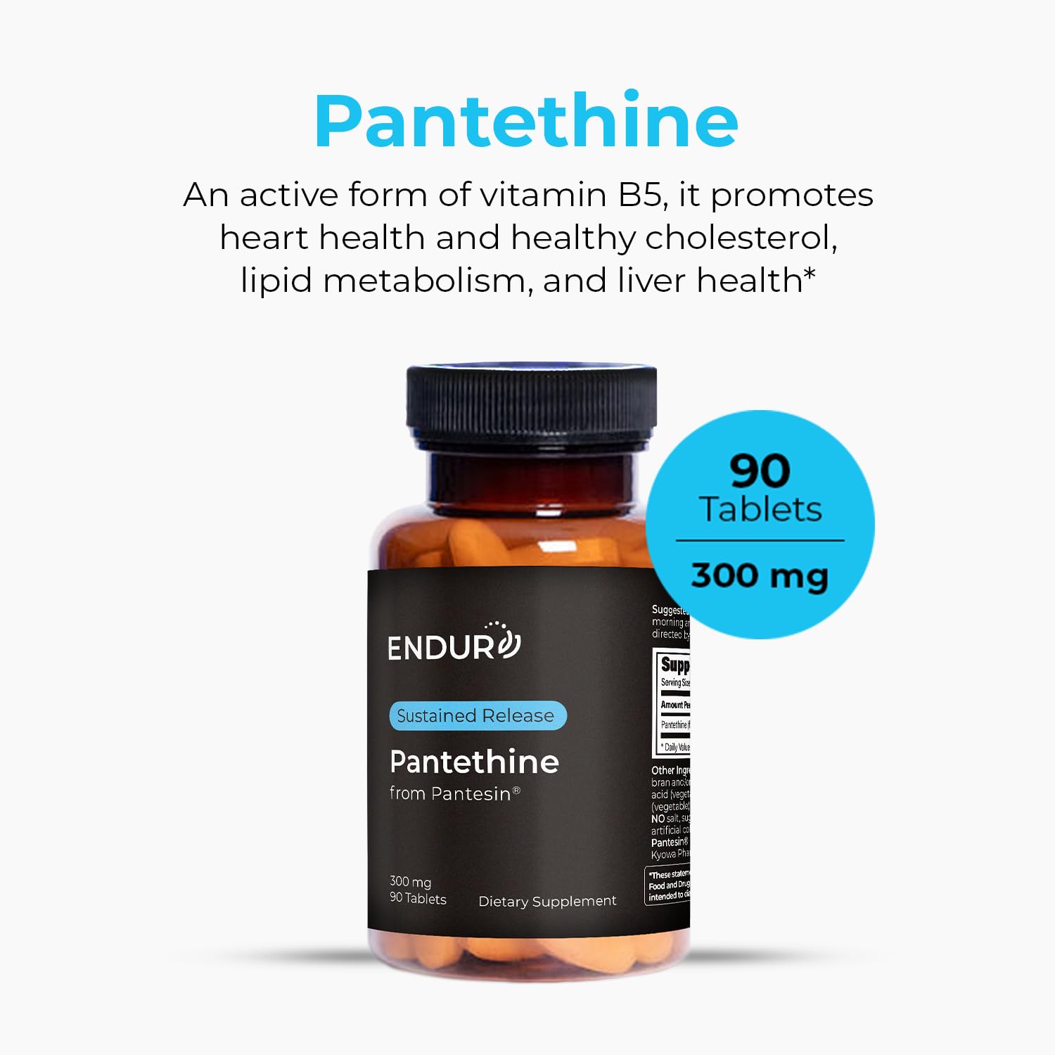 Close-up of Endur Pantethine 300mg tablet
