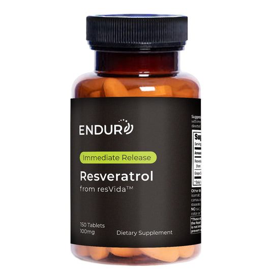 Endur Resveratrol 100mg bottle front with 150 tablets