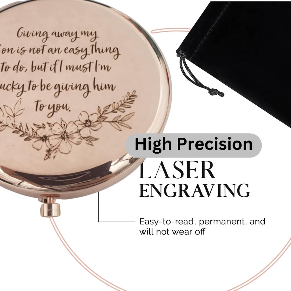 Enduring Gifts compact mirror with black velvet pouch for portable storage.