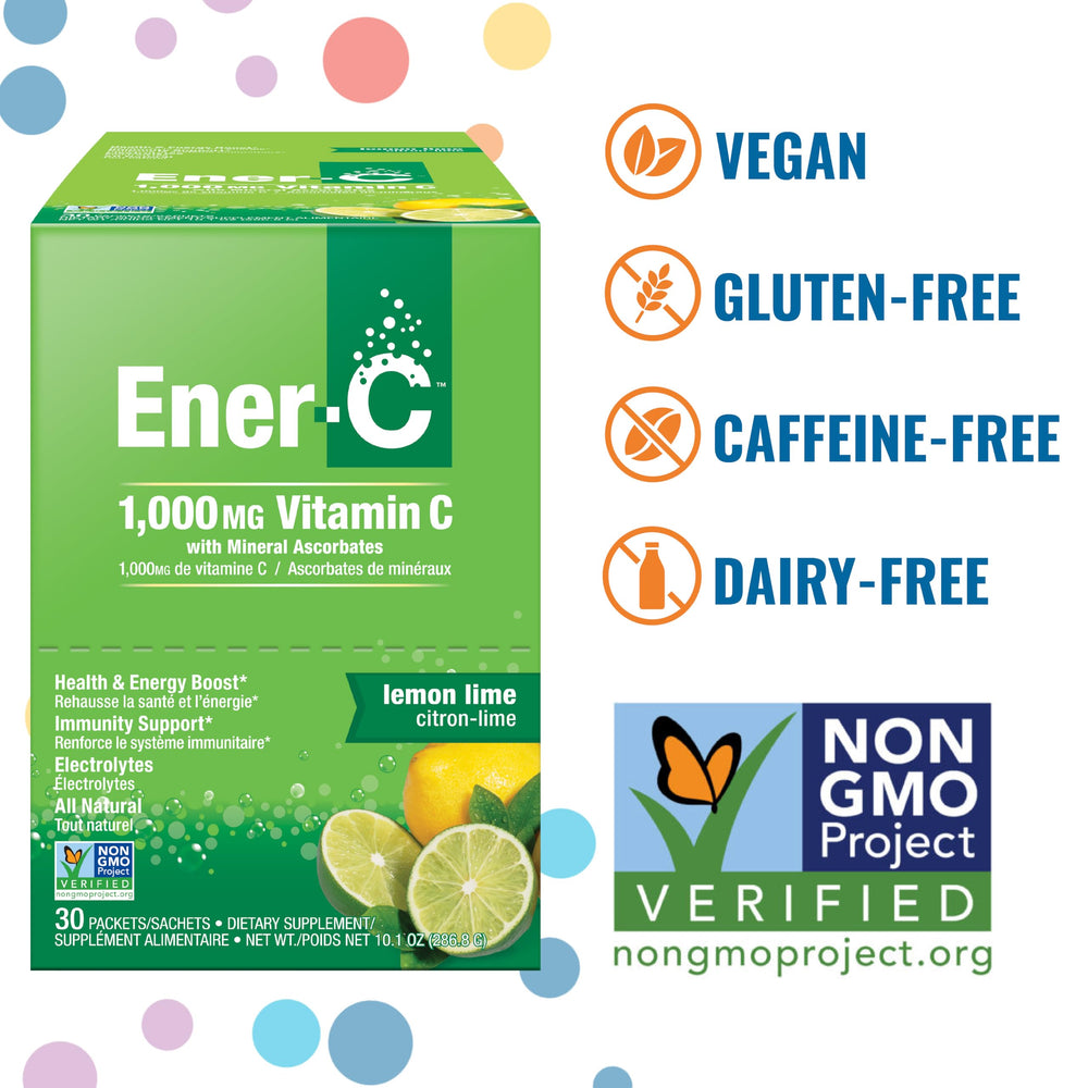 Ingredients and vitamins panel for Ener-C Lemon Lime drink mix