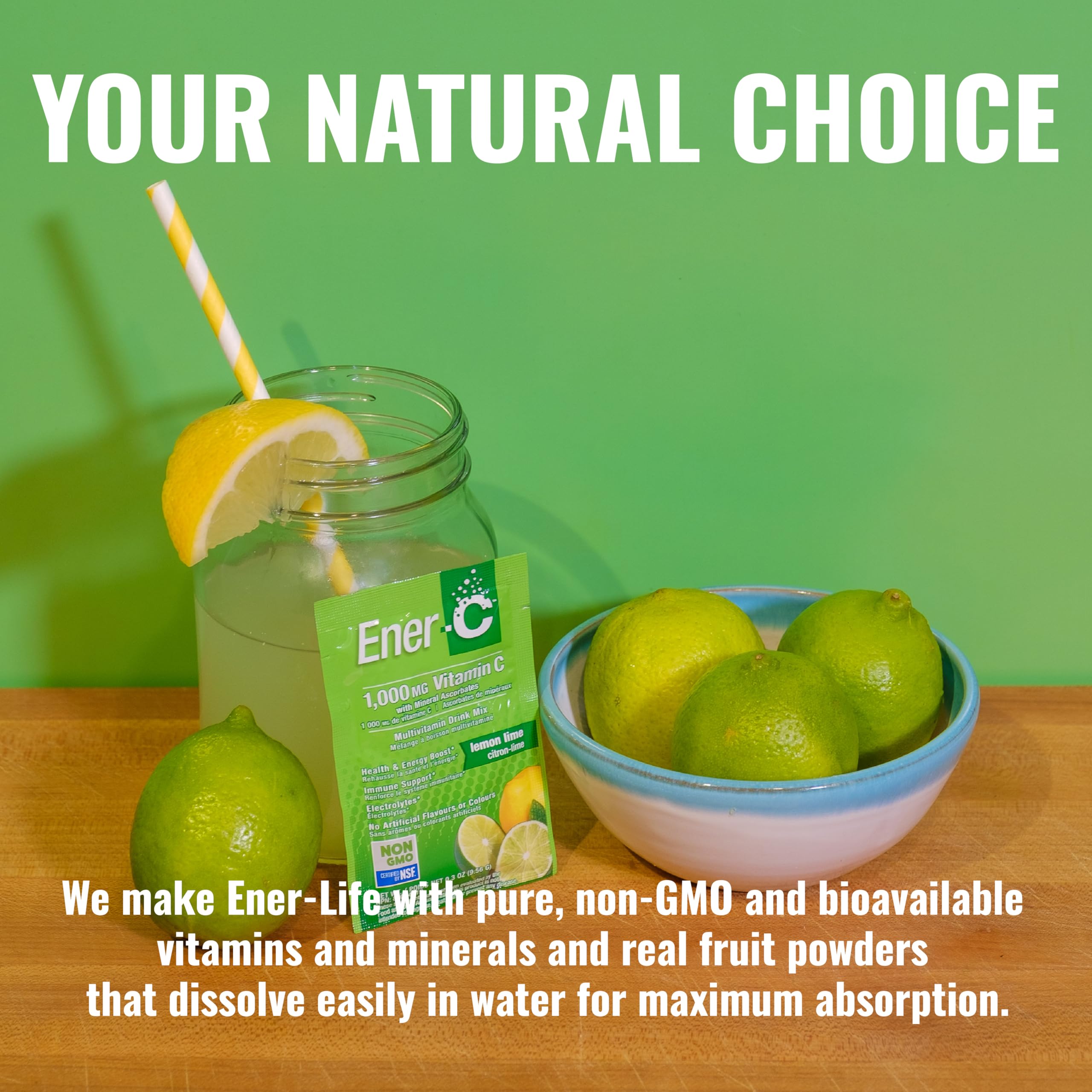 Nutrition facts for Ener-C Multivitamin Drink Mix Lemon Lime