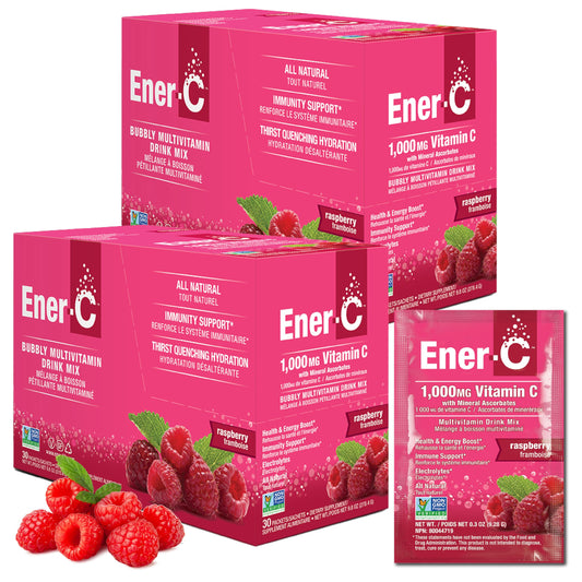 Front of Ener-C Raspberry Multivitamin Drink Mix 60 Count box