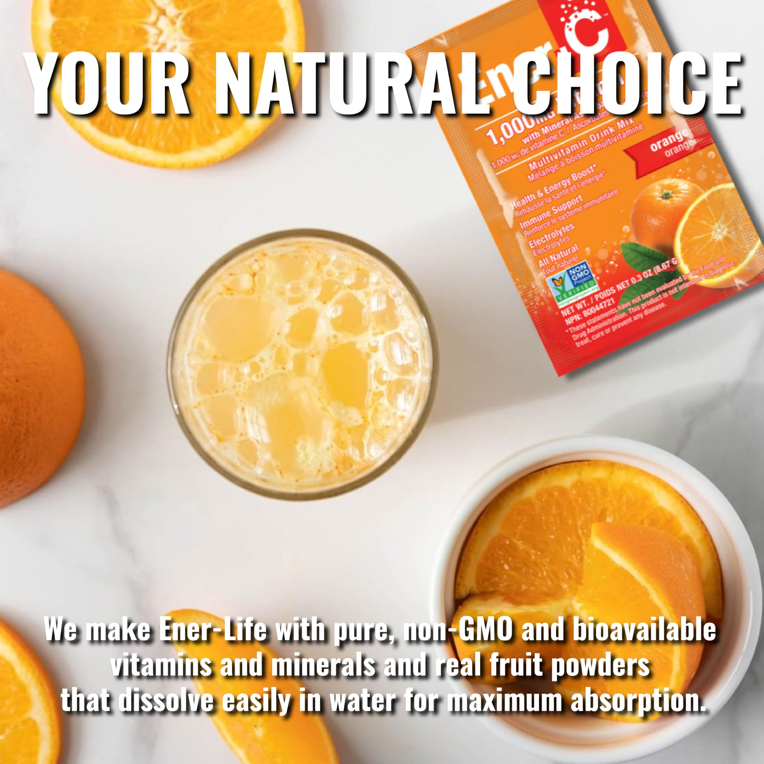 Vitamins and electrolytes in Ener-C orange drink mix