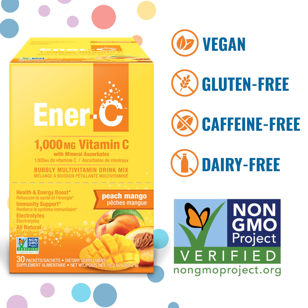 Single-serve Ener-C peach mango drink mix packets
