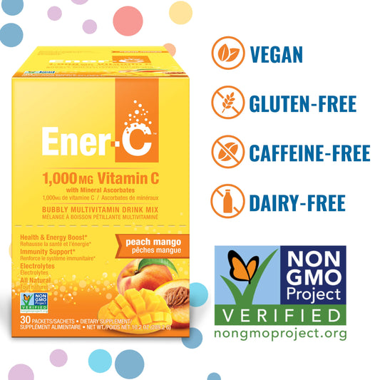 Single-serve Ener-C peach mango drink mix packets