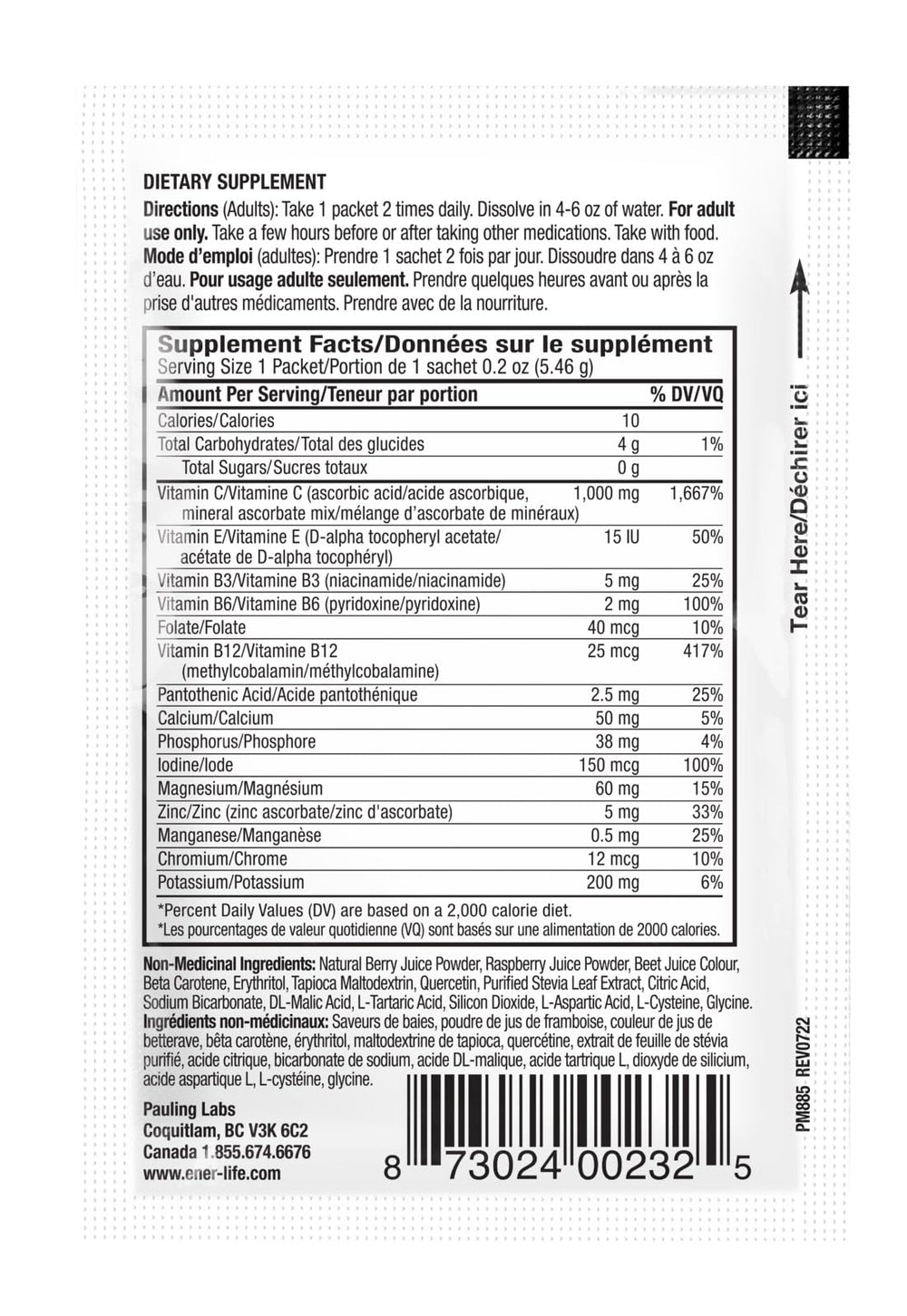 Ener-C Sugar Free Mixed Berry with electrolytes hydration information