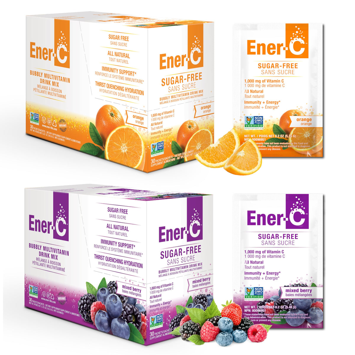 Ener-C Sugar Free Multivitamin Drink Mix Orange & Berry single-serving packet