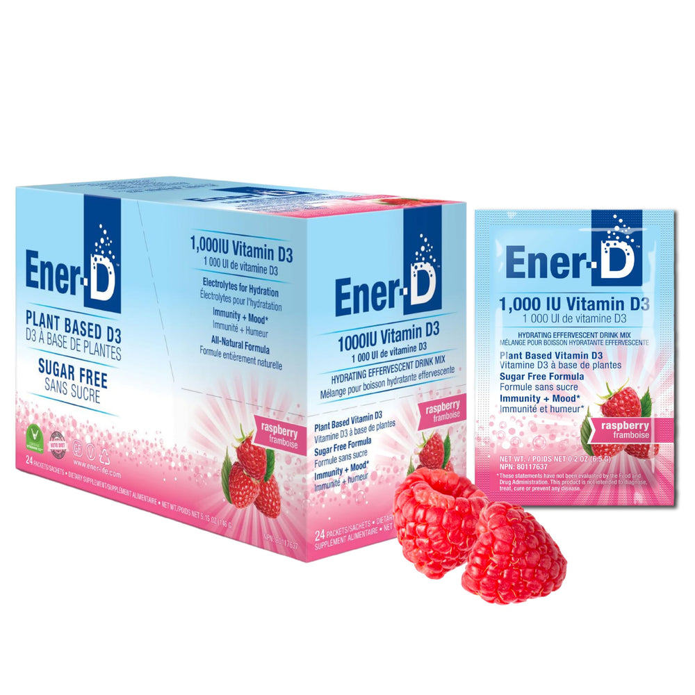 Ener-D Raspberry sugar-free multivitamin drink mix box - hero