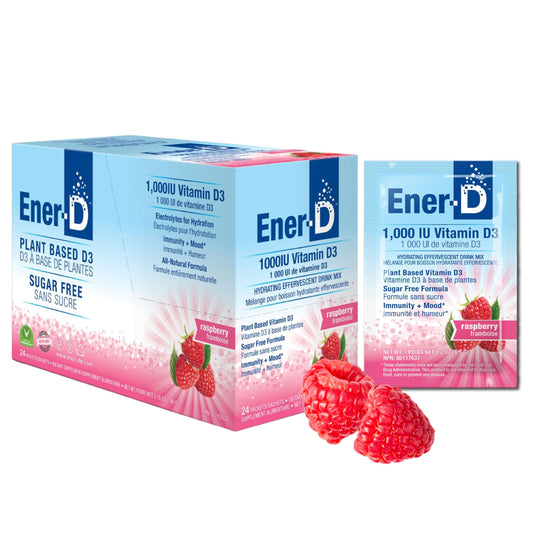 Ener-D Raspberry sugar-free multivitamin drink mix box - hero