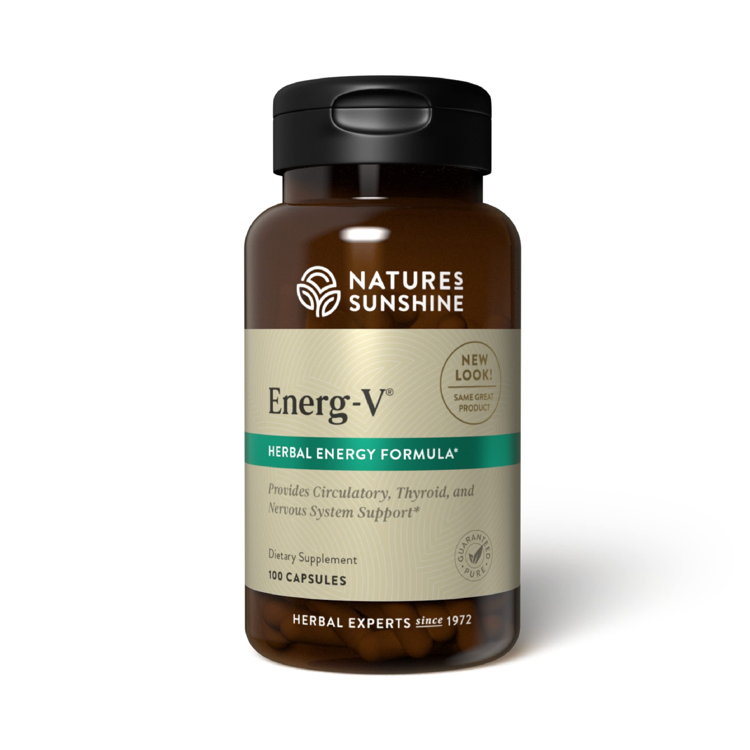 Nature's Sunshine Energ-V 100 Capsules bottle with label on white background