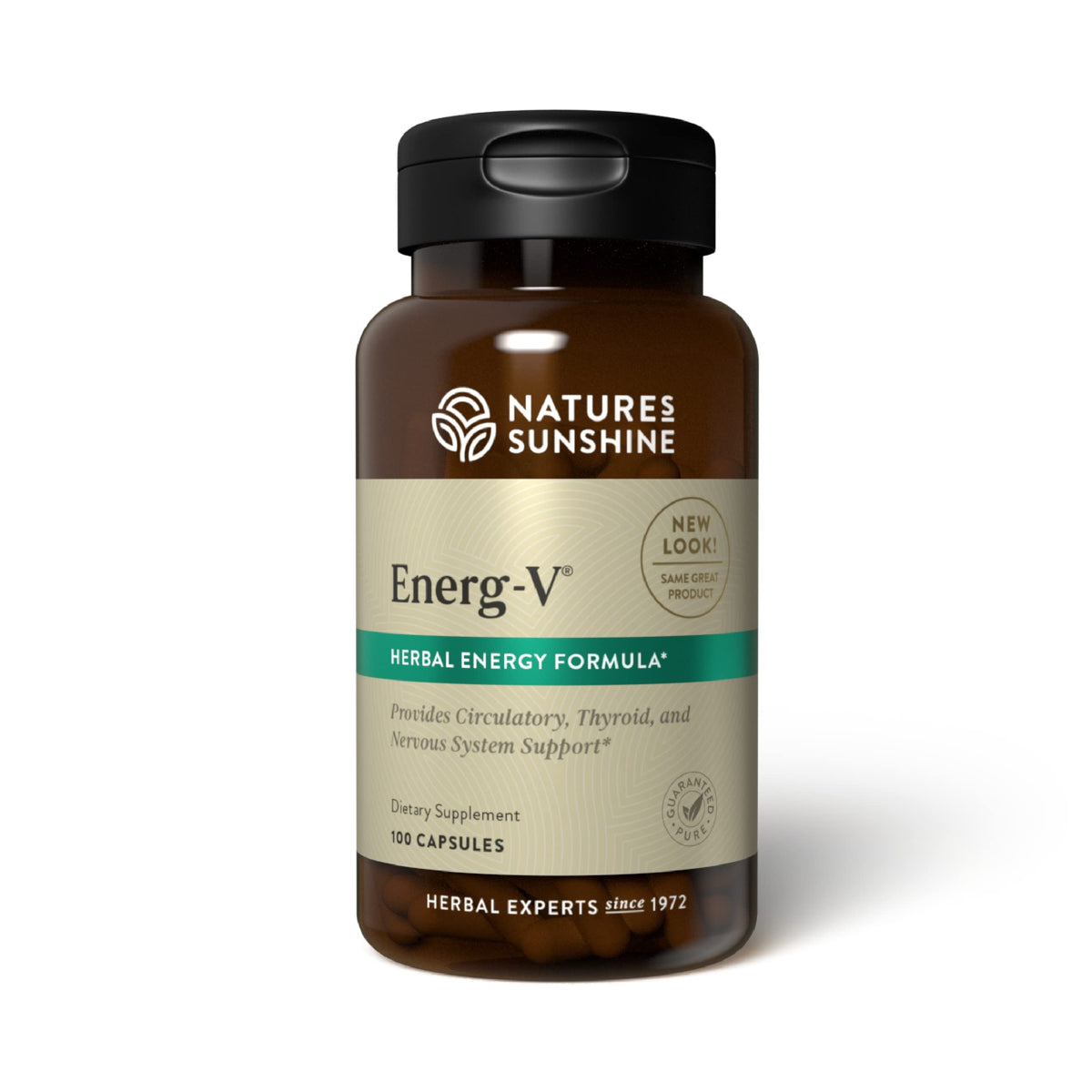 Nature's Sunshine Energ-V 100 Capsules bottle with label on white background