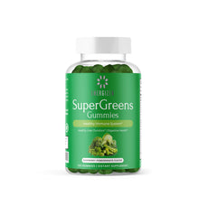 Energizen Green Superfood Gummies Plus bottle with Raspberry & Pomegranate flavor