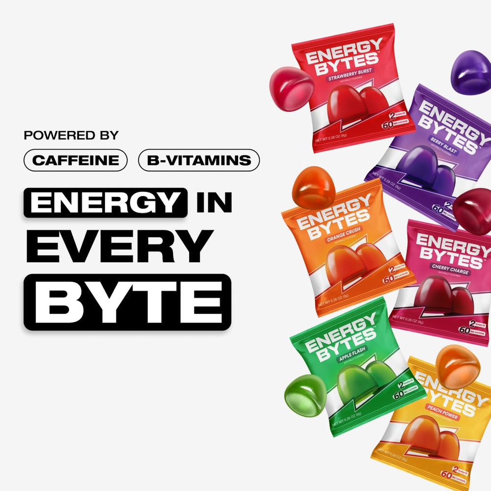 Gummies spilling from a resealable pouch for on-the-go fueling