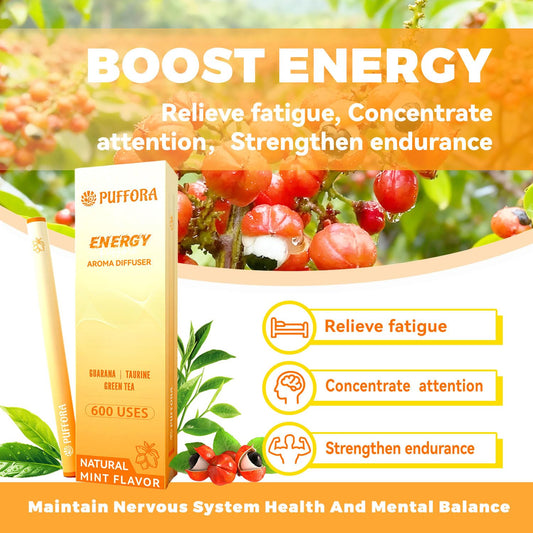 Guarana and green tea ingredient icons representing energy blend