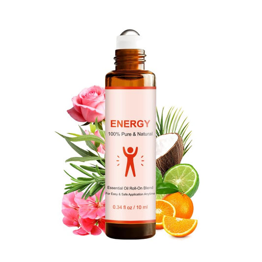 Energy Essential Oils Roll On with Sweet Orange, Rosemary and Coconut Body Oil for Aromatherapy and Skincare