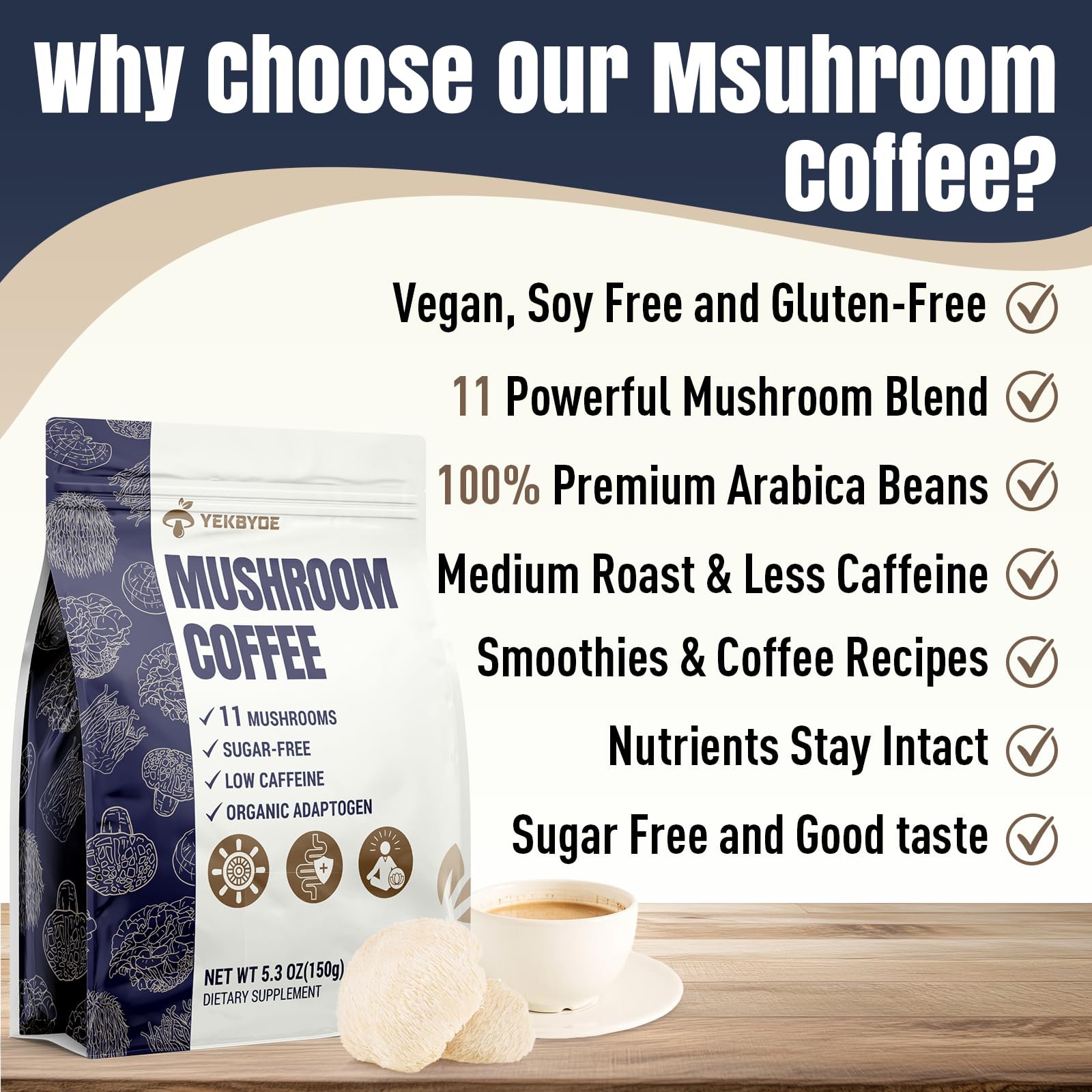 Mushroom coffee designed for sustained energy and focus