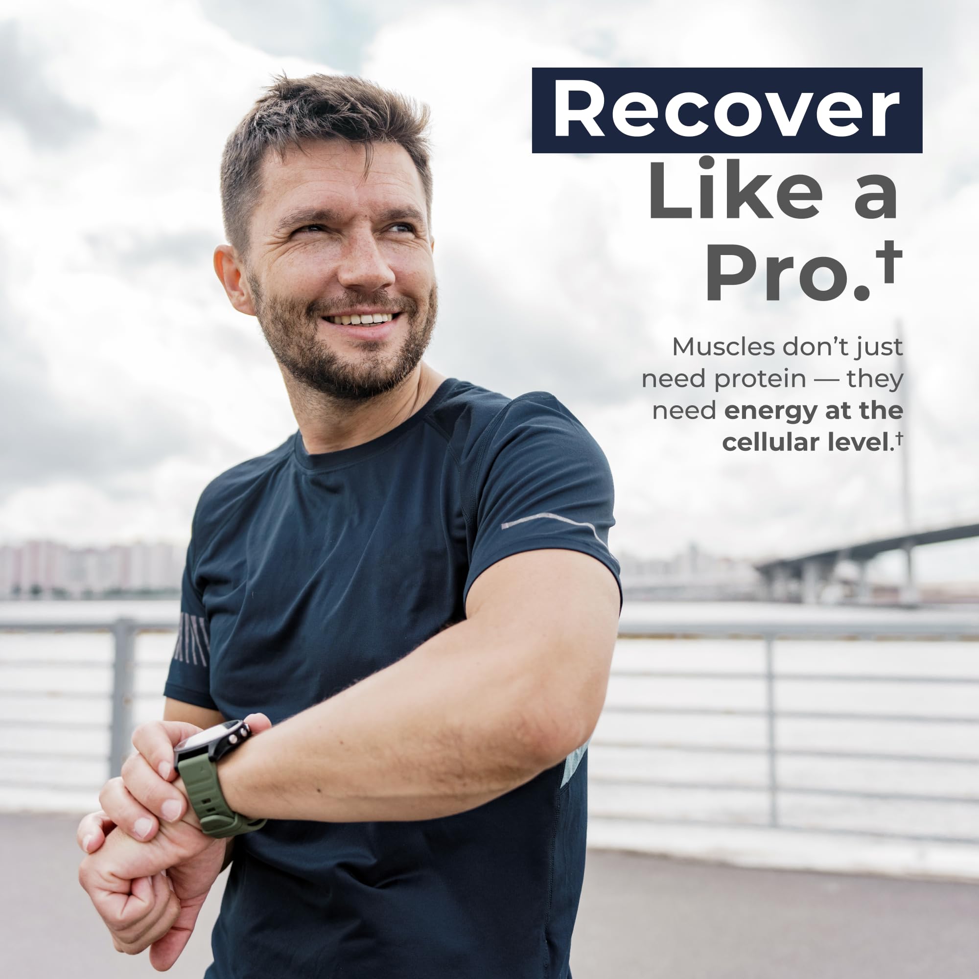 Lifestyle image emphasizing energy and focus with NAD+ capsules