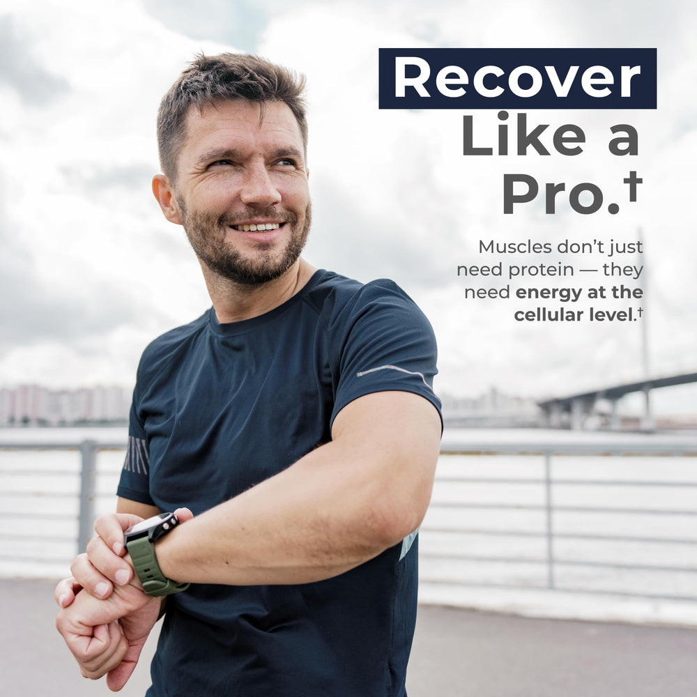 Lifestyle image emphasizing energy and focus with NAD+ capsules