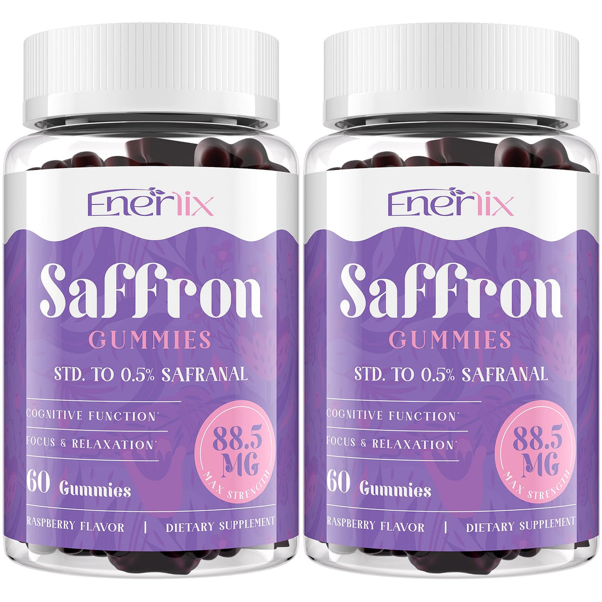 Enerlix Saffron Gummies bottle on white background