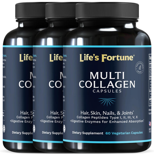 Enhanced collagen pills with Types I-V from grass-fed sources