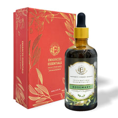 Enhanced Essentials rosemary essential oil bottle in amber glass preserves purity for skincare and aromatherapy.