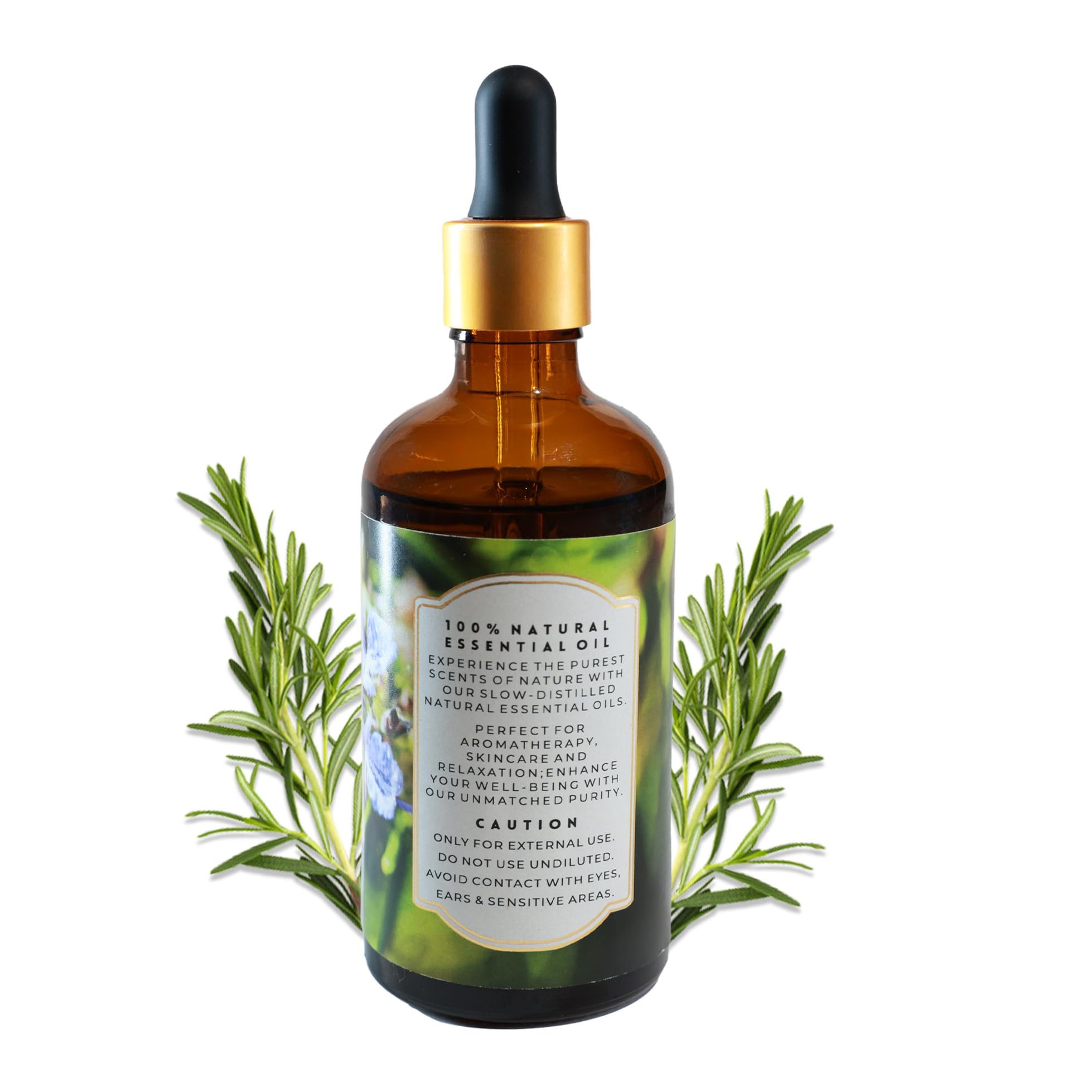 Enhanced Essentials rosemary essential oil amber bottle with precision dropper for measured use.