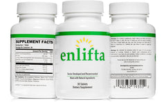 Enlifta mood supplement bottle and capsules on a white background