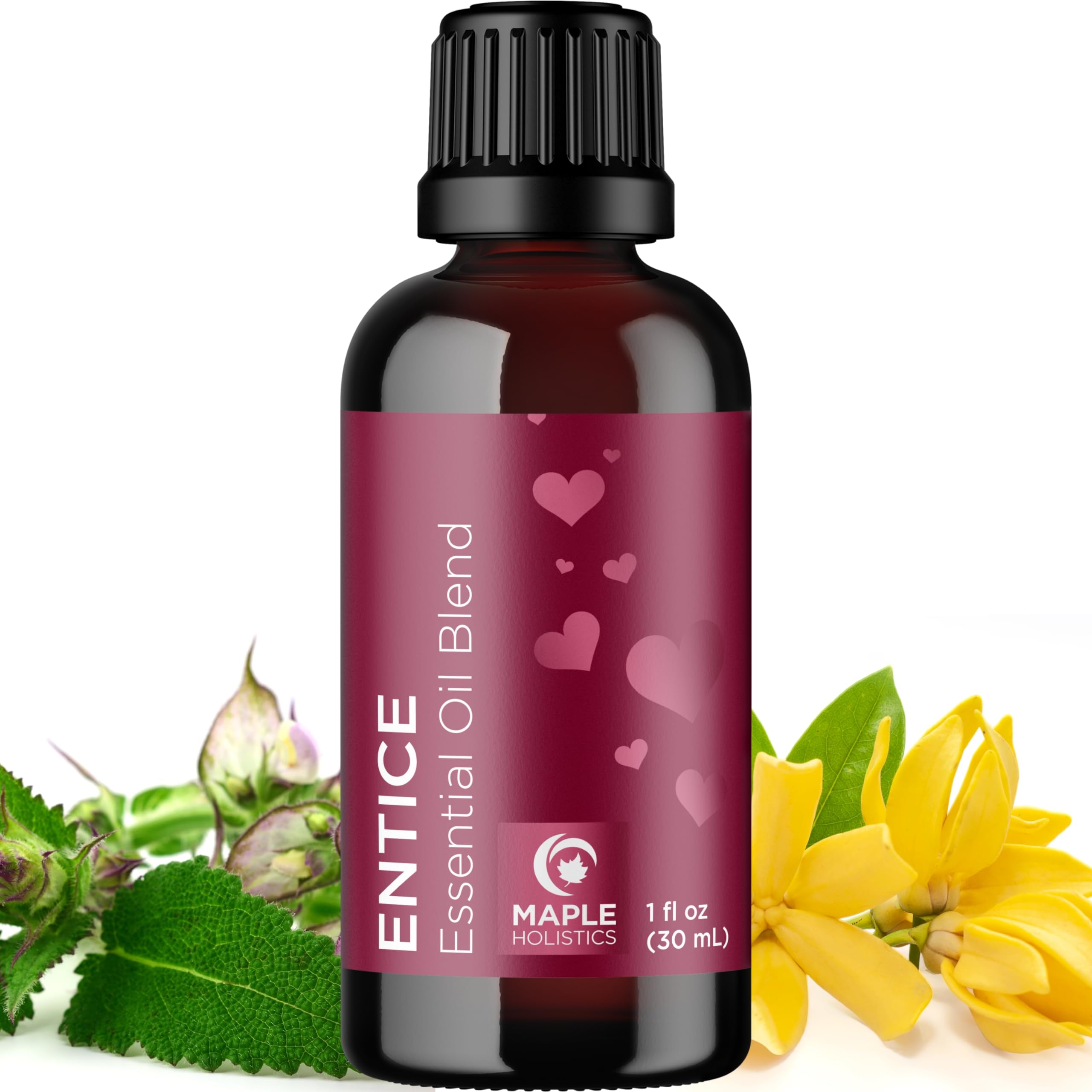 Entice diffuser blend bottle label featuring lavender and ylang-ylang