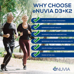 Ingredients panel for Enuvia D3+K2 Vitamin D3 K2 supplement