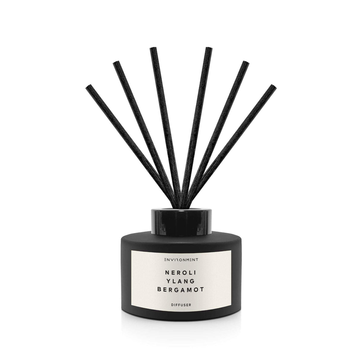 Environment CN5 Neroli-Ylang-Bergamot diffuser bottle with reeds for continuous fragrance.