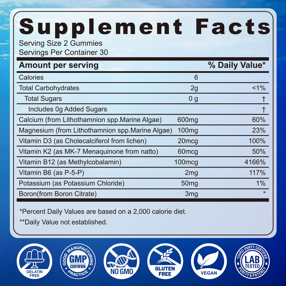 EnvyCure ocean algae calcium close-up highlighting 600 mg per serving for strong bones.