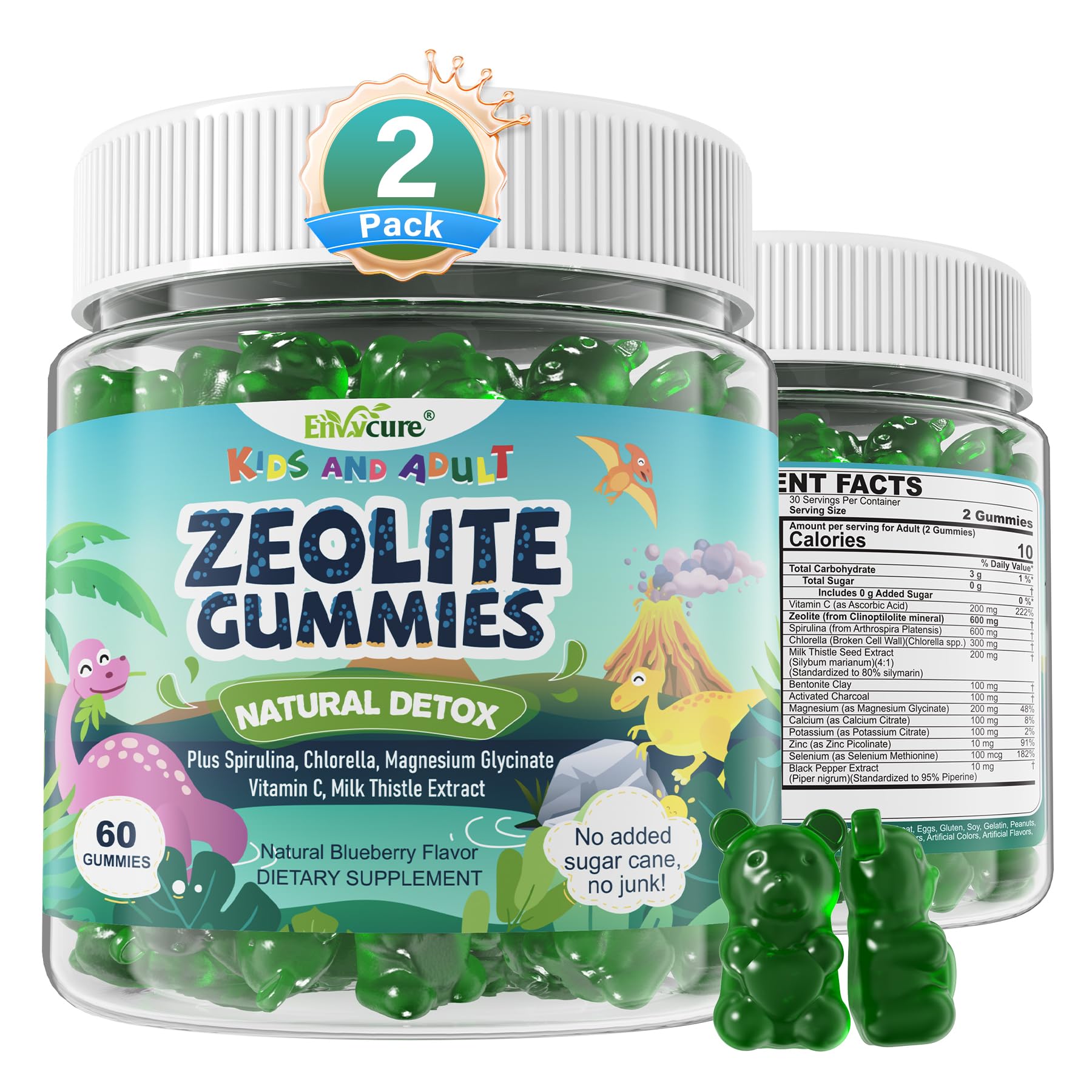 EnvyCure Zeolite Detox Gummies bottle with blueberry flavor for daily vitality and digestion support.