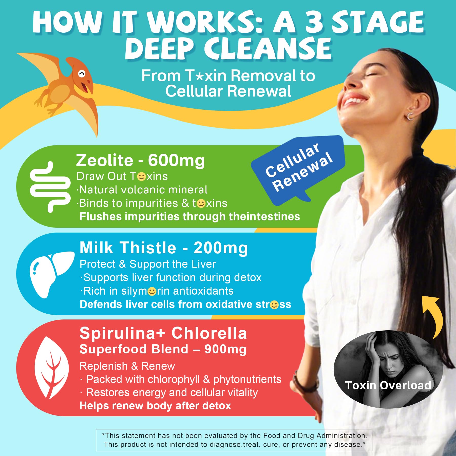 EnvyCure Zeolite Detox packaging with clean labeling and non-GMO ingredients.