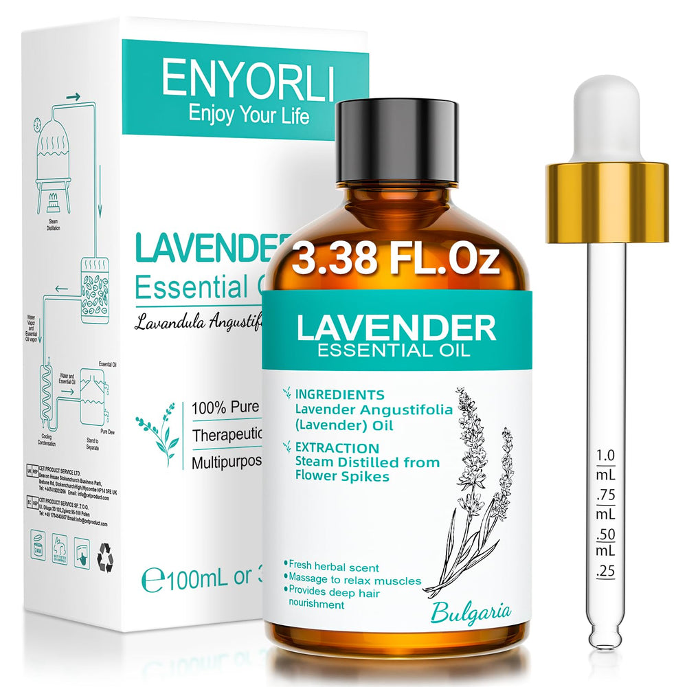 ENYORLI Lavender Essential Oil amber glass bottle 100ml with dropper