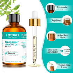 Amber bottle packaging of ENYORLI Peppermint Oil