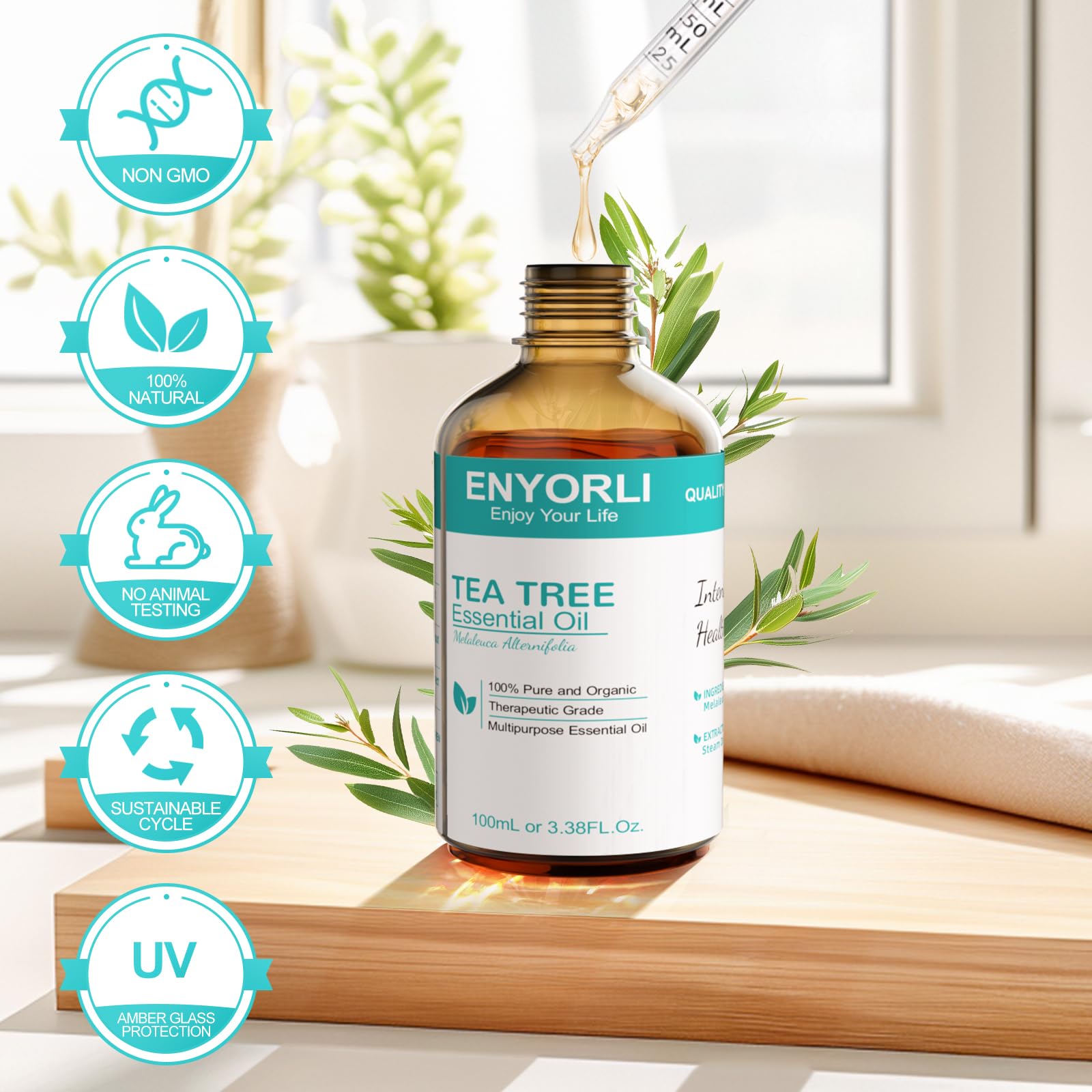 ENYORLI tea tree oil for skin, hair, and nails care