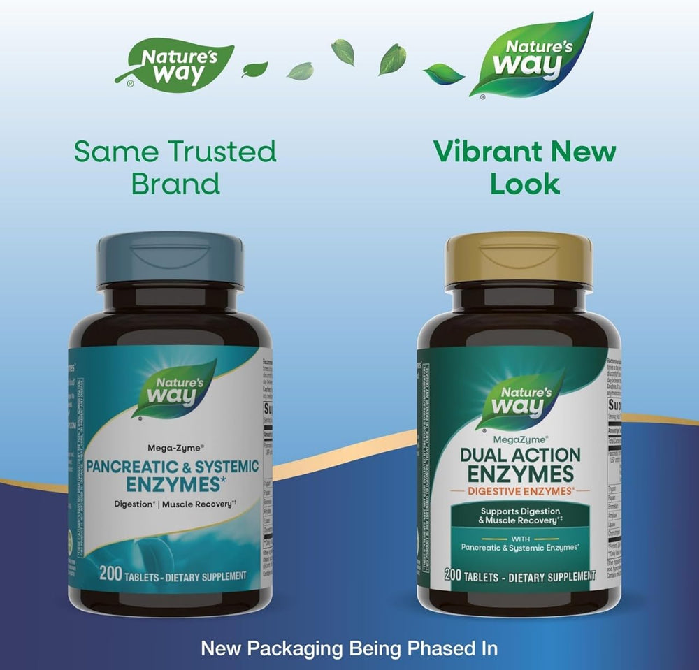 Enzymatic Therapy Mega-zyme 200 Tablets (2 Pack) bottle label close-up