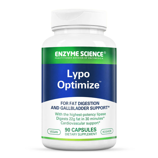 Bottle of Enzyme Science Lypo Optimize 90 capsules front view